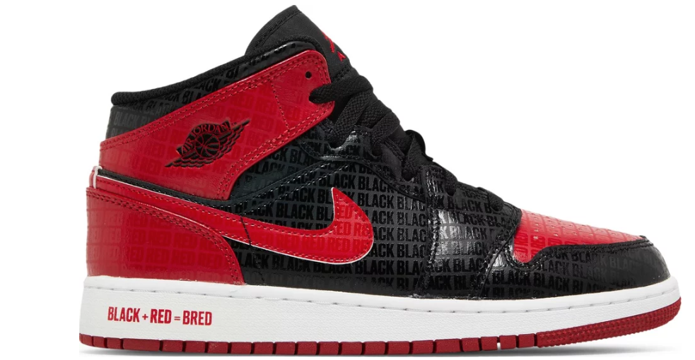 Air Jordan 1 Mid SS GS 'Black + Red = Bred' 5.5Y