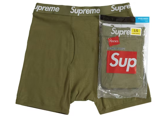 Supreme Hanes Boxer Briefs (2 Pack) Olive MEDIUM