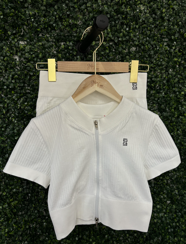 Status Ribbed Zip Up Shorts Set SMALL