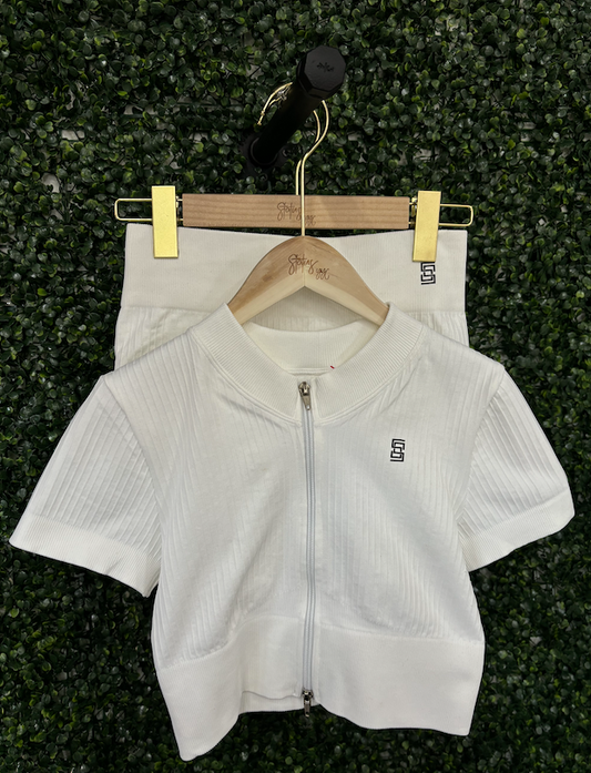 Status Ribbed Zip Up Shorts Set SMALL